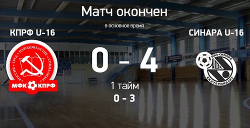 Итоги матча КПРФ U-16 – Синара U-16 Итоги матча КПРФ U-16 – Синара U-16
