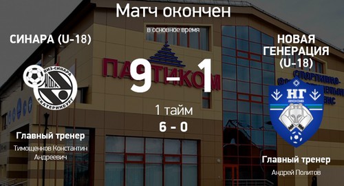 Итоги матча Синара U-18 - Новая генерация U-18 Итоги матча Синара U-18 - Новая генерация U-18